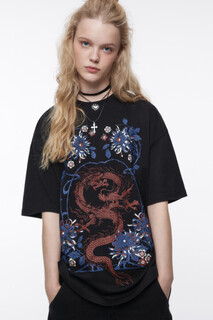футболка женская Футболка oversize с драконом и надписью Befree