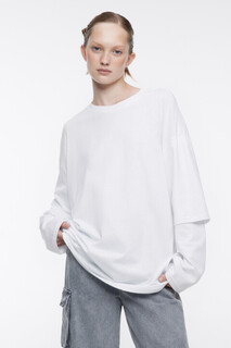 джемпер женский Лонгслив oversize хлопковый с двойными рукавами Befree
