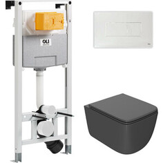 Комплект унитаза Point Меркурий с инсталляцией OLI pneumatic, белой клавишей Karisma, сиденье-микролифт, графит (879235pKA01+PN41831GM)