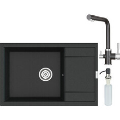 Кухонная мойка и смеситель Point Велета 78 с дозатором, черная (PN3002B, PN3103B, PN3201B)