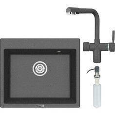 Кухонная мойка и смеситель Point Бинга 60 с дозатором, графит (PN3003GR, PN3104GR, PN3201GR)