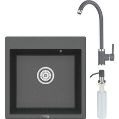 Кухонная мойка и смеситель Point Арбель 51 с дозатором, графит (PN3001GR, PN3101GR, PN3201GR)