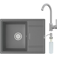 Кухонная мойка и смеситель Point Стил 65 с дозатором, серая (PN3009AL, PN3101AL, PN3201AL)