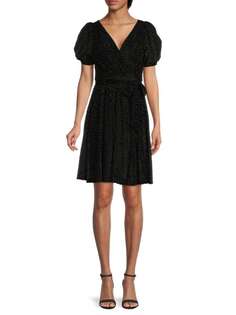 Бархатное платье DKNYс запахом из искусственного меха burnout, черный