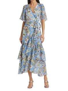 Платье Brittany Tanya Taylor с запахом и цветочным принтом, голубой