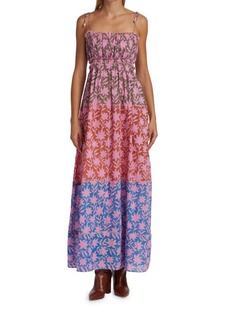 Платье Hannah Artwear макси из хлопка с цветными блоками и цветочным принтом, розовый