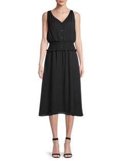 Платье Donna Karan миди без рукавов с присборенной талией, черный Dkny
