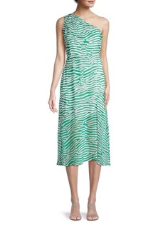 Платье на одно плечо Sam Edelman с абстрактным принтом, зеленый/белый