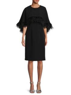 Платье-футляр Mikael Aghal с накидкой из страусиных перьев, черный
