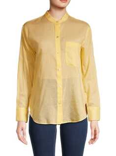 Рубашка Vince на пуговицах из смесового шелка в тонкую полоску, желтый
