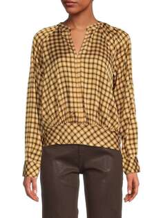Блуза с разрезом в ломаную клетку Karl Lagerfeld Paris Yellow