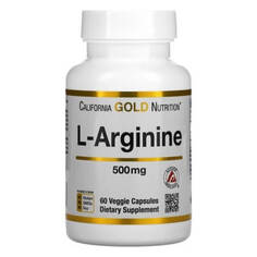 L-аргинин, California Gold Nutrition, AjiPure, 500 мг, 60 растительных капсул