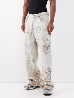 Органические широкие джинсы с принтом граффити Balenciaga, белый