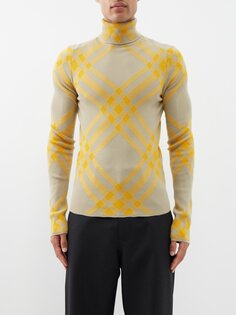 Клетчатый свитер с высоким воротником из смесовой шерсти Burberry, желтый