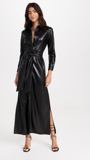 Платье alice + olivia Chassidy Vegan Leather Maxi Shirt, черный