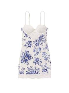 Сорочка Victoria&apos;s Secret Modal &amp; Lace Mini, белый/синий