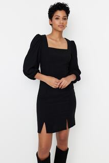 Платье Trendyol с квадратным вырезом и разрезом, черный