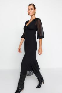 Платье-миди Trendyol с V-образным вырезом, черный