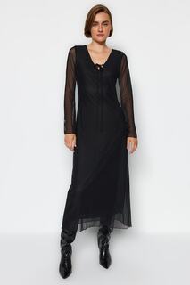 Платье Trendyol миди с V-образным вырезом, черный
