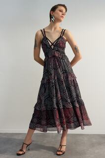 Платье Trendyol с воротником на подкладке, серый/красный