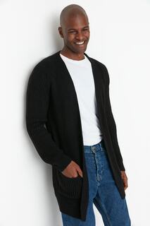 Кардиган мужской длинный Trendyol с обычными карманами, черный