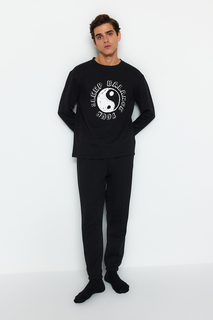 Пижамный комплект мужской Trendyol с принтом, черный