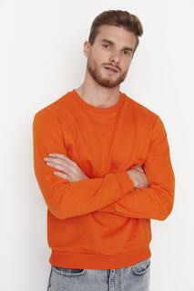 Свитшот мужской базовый Trendyol с круглым вырезом и длинными рукавами, оранжевый