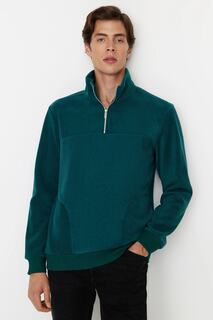 Толстовка мужская теплая Trendyol с воротником-стойкой и карманом на молнии, изумрудно-зеленый