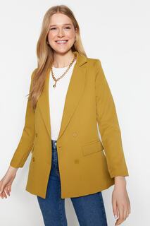 Пиджак двубортный Trendyol на пуговицах на обычной подкладке, светло-коричневый