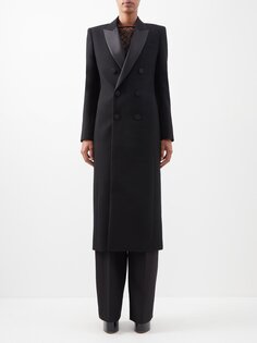 Двубортное пальто из шерстяного крепа Saint Laurent, черный