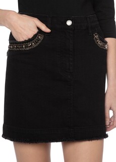 Джинсовая мини-юбка с вышивкой Alberta Ferretti, черный