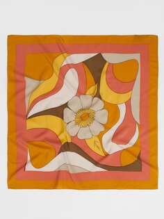 Шелковый шарф 70-х годов с цветочным принтом Saint Laurent, оранжевый
