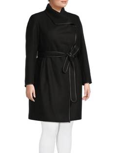 Пальто plus из смесовой шерсти с поясом DKNY Black