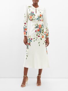 Платье миди claudia с перекрученным вырезом и цветочным принтом Saloni, белый