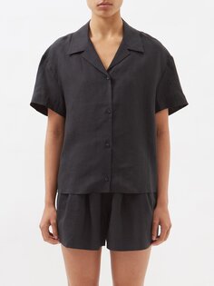 Льняная рубашка «прага» с короткими рукавами Asceno, черный