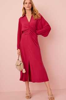 Плиссированное платье-рубашка миди с длинными рукавами Next, розовый