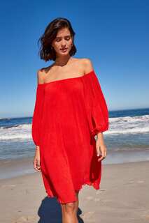 Плиссированное короткое мини-платье с объемными рукавами Next, красный