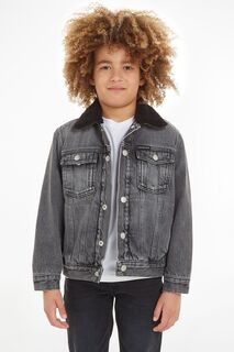 Серая детская джинсовая куртка с дубленкой Calvin Klein, серый