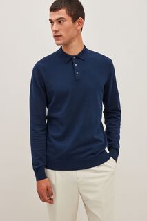 Трикотажная рубашка-поло с длинными рукавами Next, синий