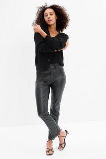 Приталенные брюки из искусственной кожи с завышенной талией Gap, черный