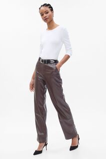 Свободные брюки со средней талией из искусственной кожи Gap, коричневый