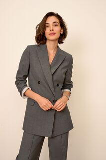 Приталенный фактурный двубортный пиджак премиум-класса Next, серый