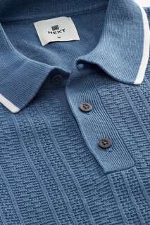 Рубашка-поло фактурного трикотажа из смесового льна Next, синий