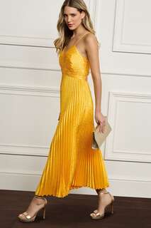 Атласное платье миди со складками и открытой спиной Next, желтый