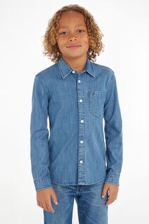 Синяя рубашка из эластичного денима для мальчика Tommy Hilfiger, синий