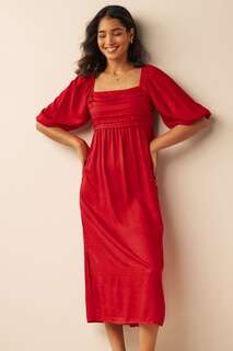 Плиссированное платье с рукавами-фонариками и вырезом сзади Next, красный