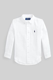 Льняная рубашка для мальчика с длинными рукавами и логотипом Polo Ralph Lauren, белый