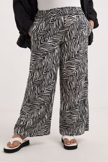 Черные легкие брюки зебра с широкими штанинами и сборкой на талии Simply Be, черный