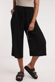 Черная юбка-брюки из присборенной ткани с завязкой на талии и широкими штанинами Simply Be, черный
