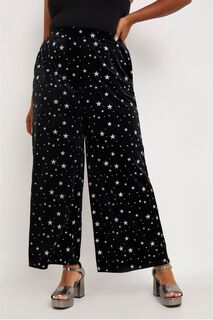 Черные бархатные широкие брюки со звездным принтом Simply Be, черный
